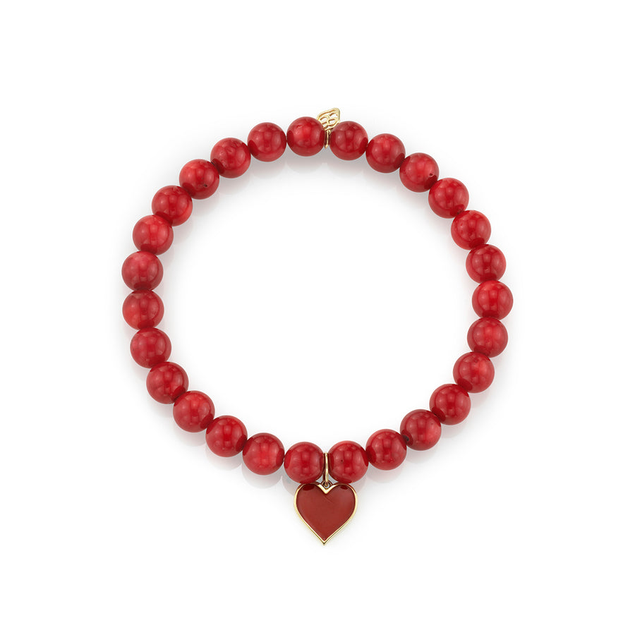 Gold & Enamel Small Heart on Red Bamboo Coral - Sydney Evan Fine Jewelry