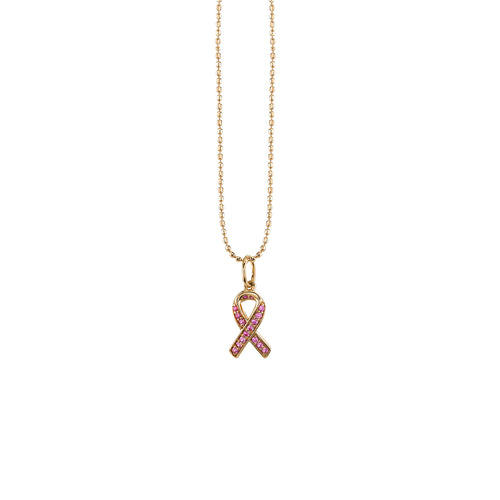 Gold & Pink Sapphire Awareness Ribbon Charm