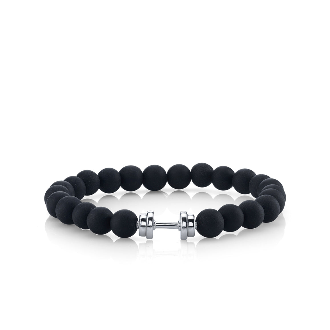 Collection White Gold Dumbbell Bead on Black Matte Onyx