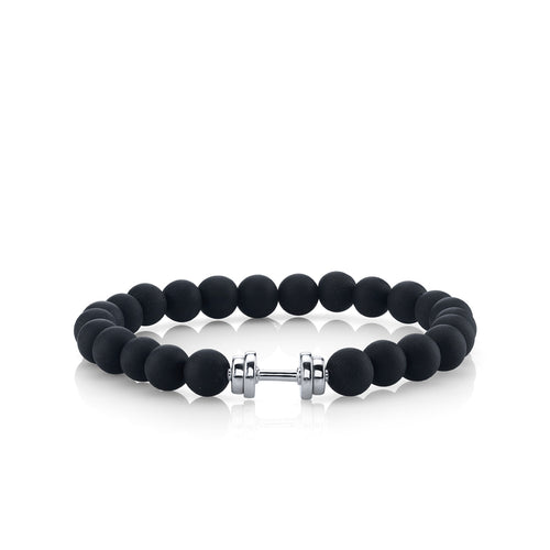 Men's Collection White Gold Dumbbell Bead on Black Matte Onyx