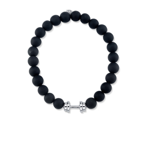 Men's Collection White Gold Dumbbell Bead on Black Matte Onyx