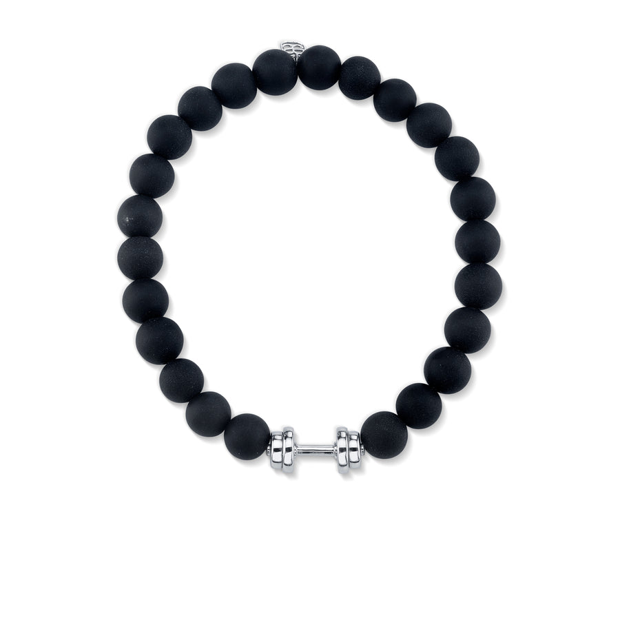 Men's Collection White Gold Dumbbell Bead on Black Matte Onyx - Sydney Evan Fine Jewelry