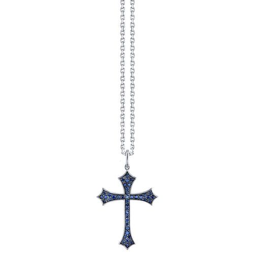 Men's Collection Gold & Sapphire Gothic Cross Necklace
