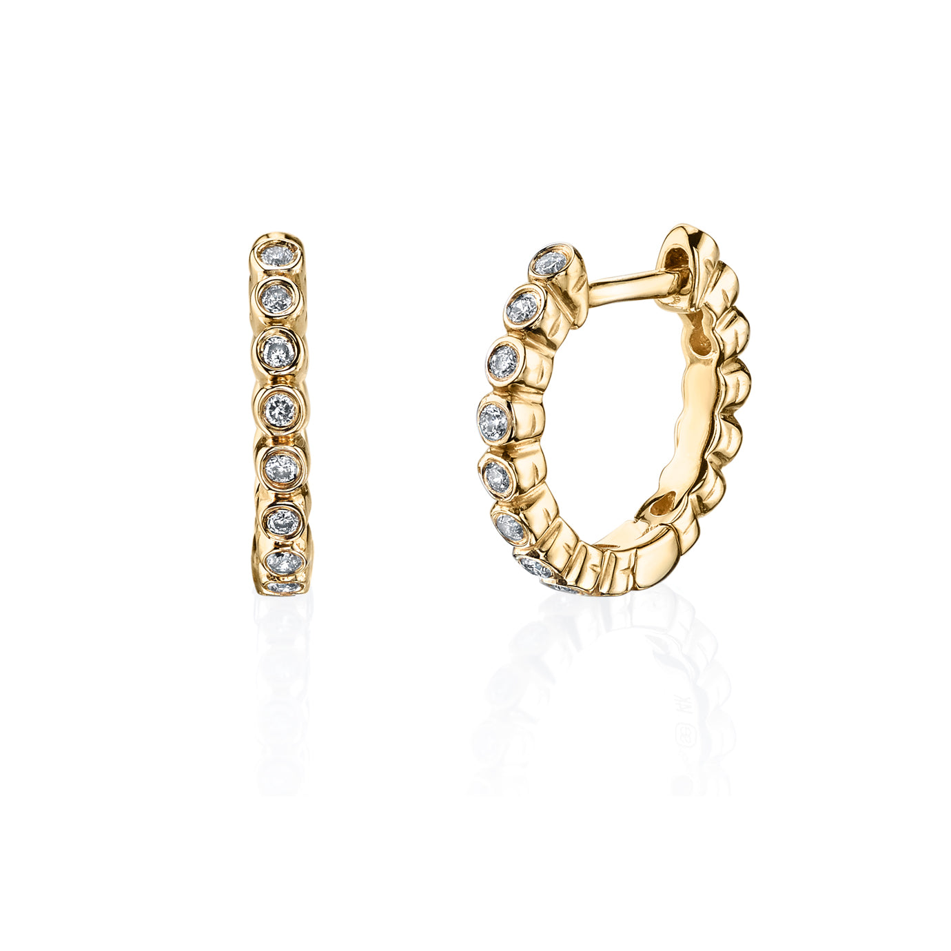 & Bezel Diamond Huggie Hoops