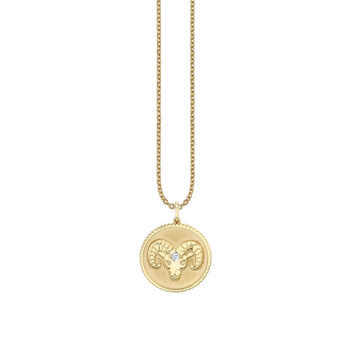 Gold & Diamond Large Aries Zodiac Medallion