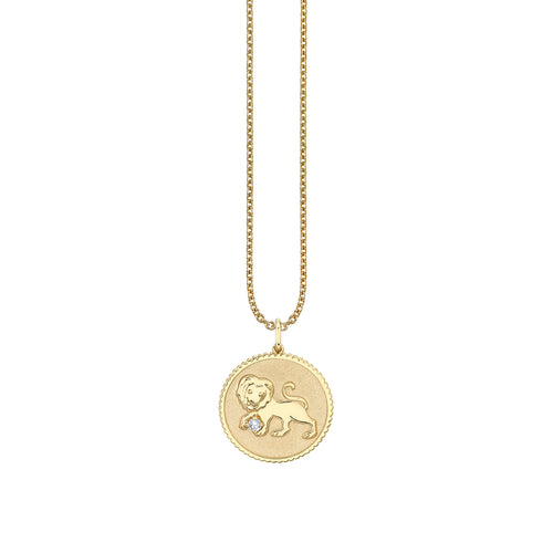 Gold & Diamond Large Leo Zodiac Medallion