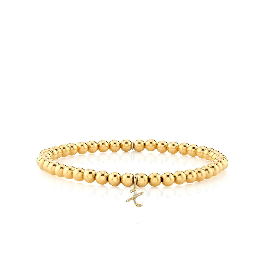 Gold & Diamond Small Initial on Gold Beads - Sydney Evan Fine Jewelry