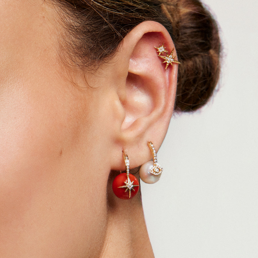 Gold & Diamond Starburst Red Coral Earrings - Sydney Evan Fine Jewelry