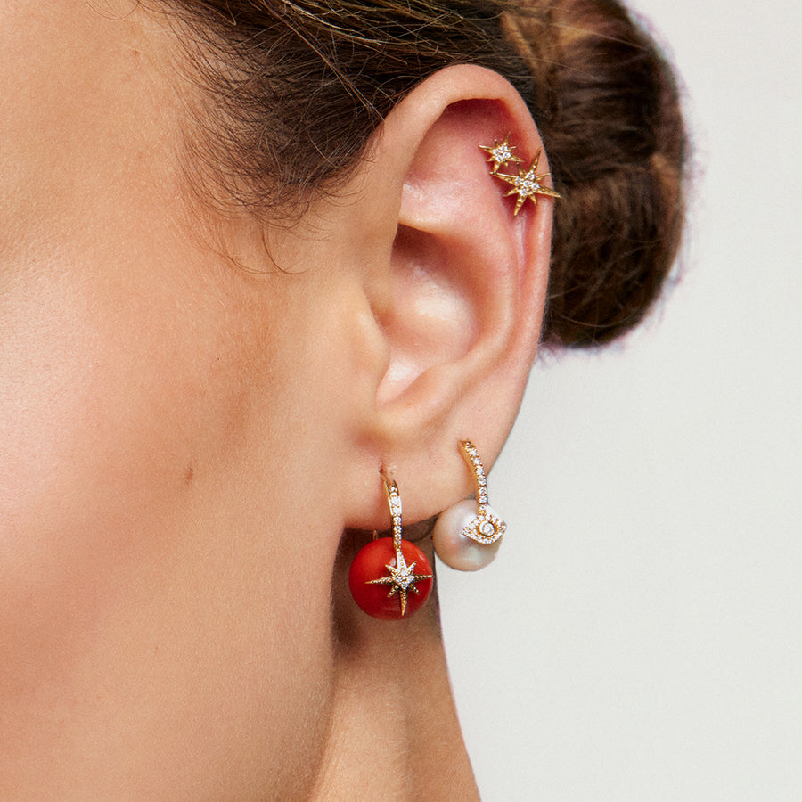 Gold & Diamond Eye Pearl Earrings - Sydney Evan Fine Jewelry