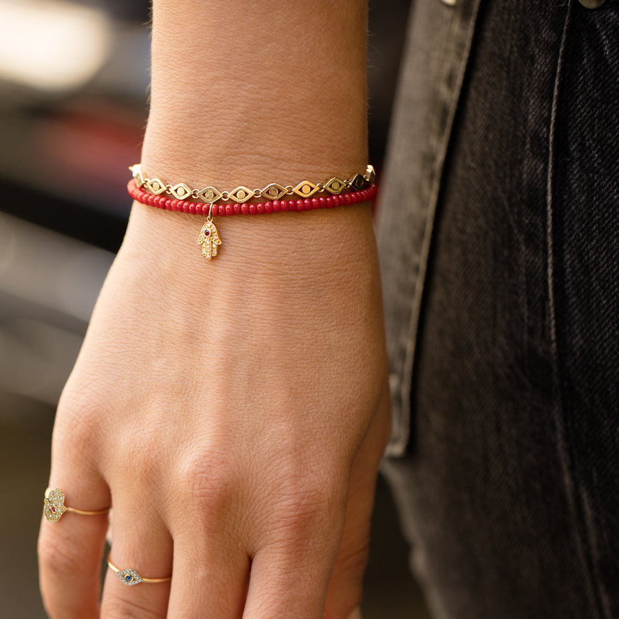 Gold & Diamond Mini Hamsa on Red Bamboo Coral - Sydney Evan Fine Jewelry