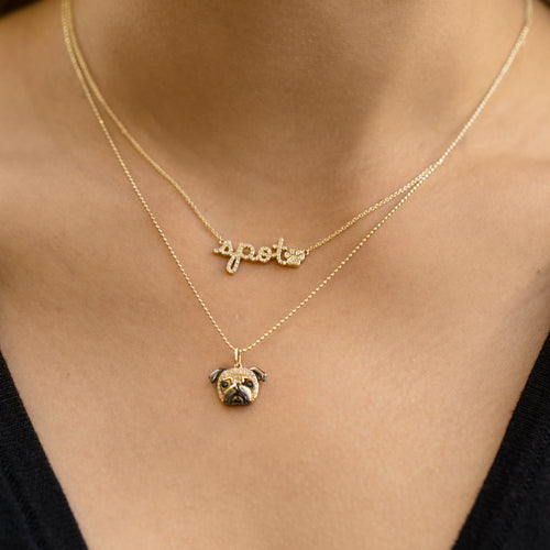 Gold & Diamond Small Custom Script Heart Icon Necklace
