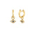 Gold Huggie Hoop and Bezel Sapphire Evil Eye Charm Earrings