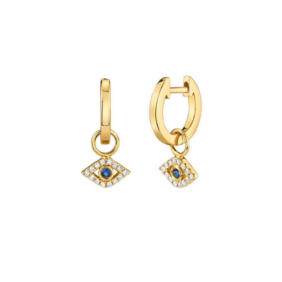 Gold Huggie Hoop and Bezel Sapphire Evil Eye Charm Earrings - Sydney Evan Fine Jewelry