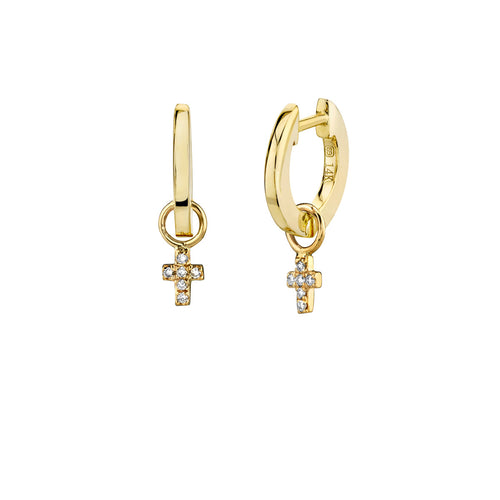 Gold & Diamond Mini Cross Charm Hoops