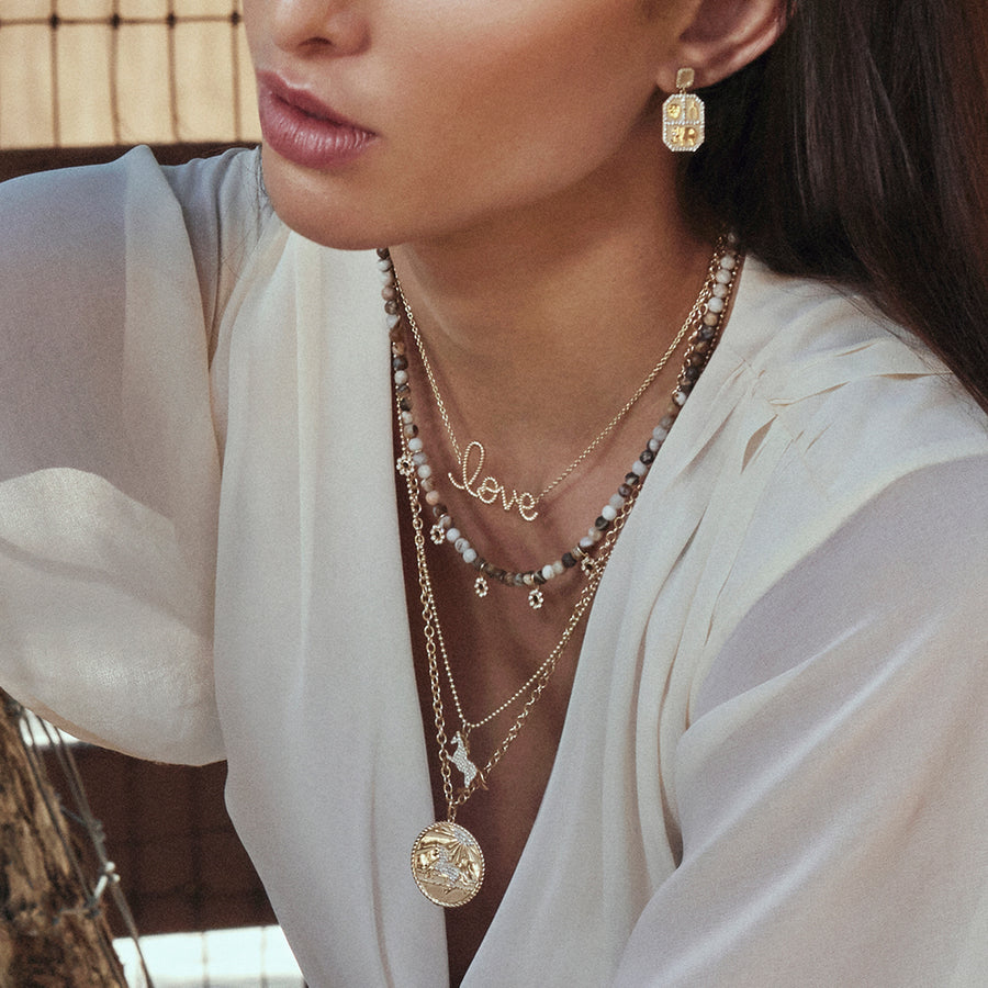 Gold & Diamond Enamel Multi-Charm Wooden Opal Necklace - Sydney Evan Fine Jewelry