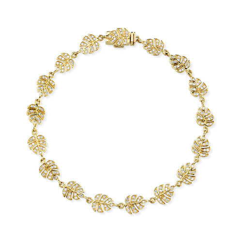 Gold & Diamond Small Monstera Leaf Eternity Bracelet