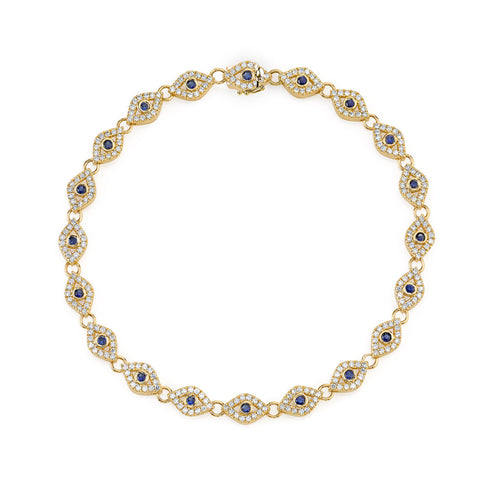 Gold & Diamond Small Bezel Eye Link Bracelet with Blue Sapphire