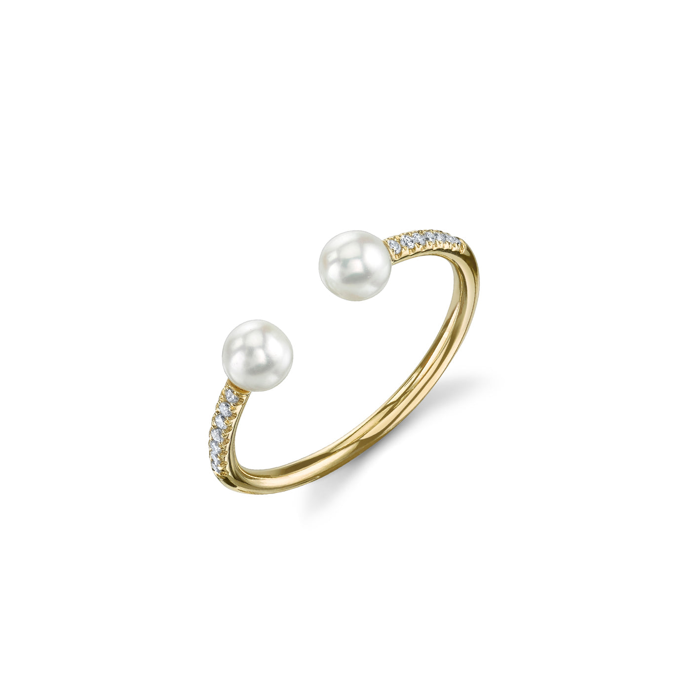 & Pavé Diamond Double Pearl Ring