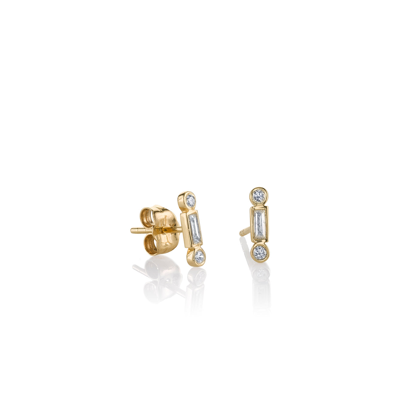 & Diamond Baguette & Round Bezel Stud