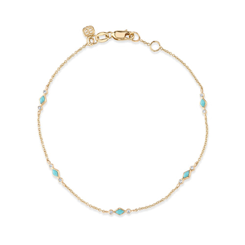 Gold Turquoise & Diamond Bezel Segment Bracelet