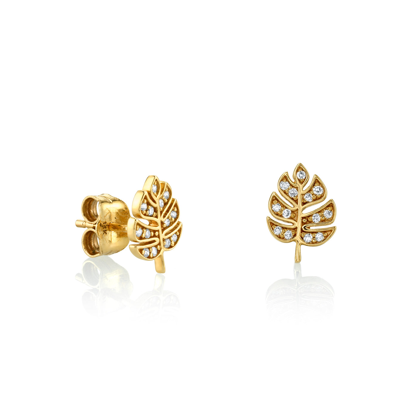 & Diamond Tiny Monstera Leaf Stud