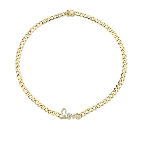 Gold & Diamond Love Script Link Necklace