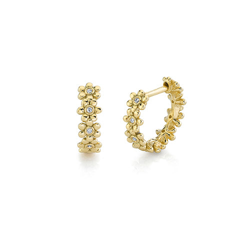 Gold & Diamond Tiny Daisy Huggie Hoops - Sydney Evan Fine Jewelry