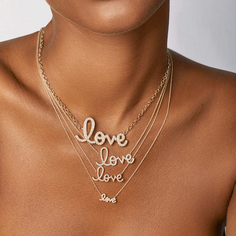 Gold & Diamond Supersize Script Love Necklace - Sydney Evan Fine Jewelry