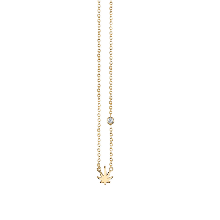 Gold Plated Sterling Silver Pot Leaf Necklace with Bezel Set Diamond - Sydney Evan Fine Jewelry