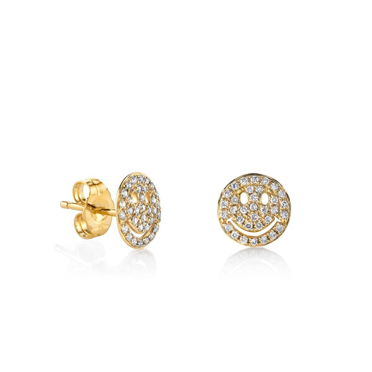 & Diamond Small Happy Face Stud