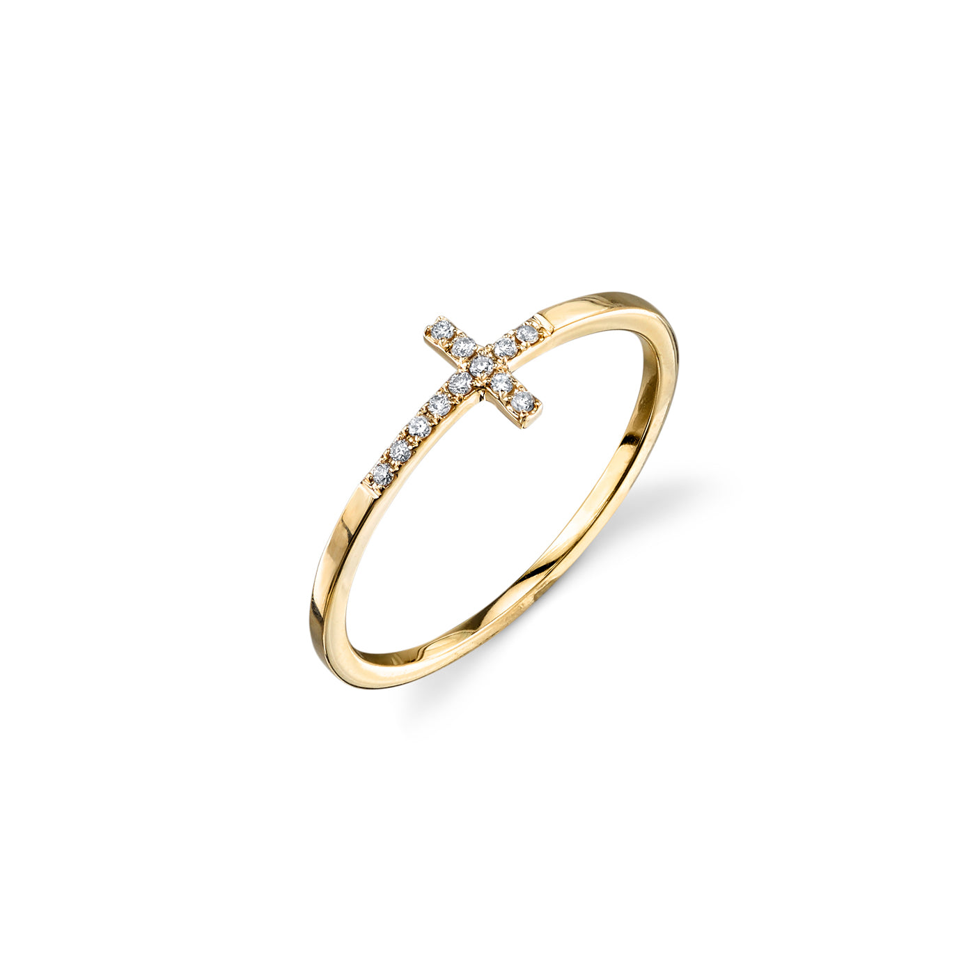& Pavé Diamond Bent Cross Ring
