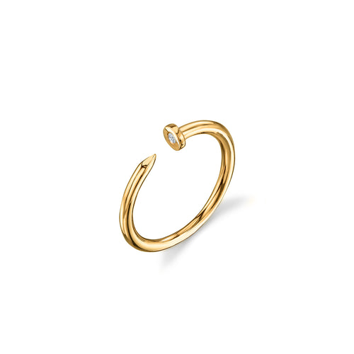 Gold Nail Ring with Bezel-Set Diamond