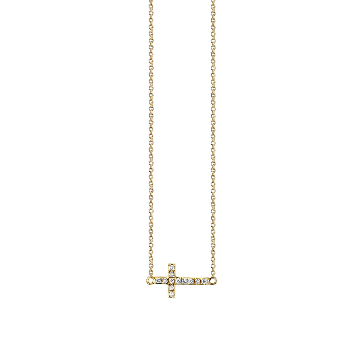 & Pavé Diamond Small Sideways Cross Necklace