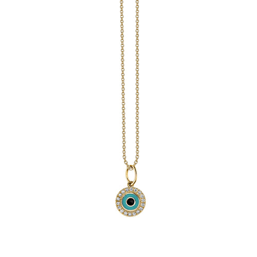 Gold & Diamond Small Enamel Round Eye Charm