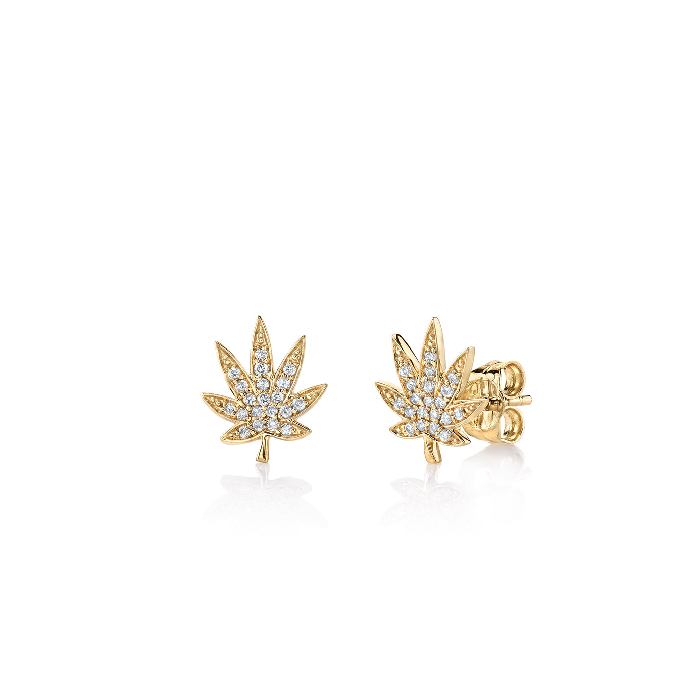 & Diamond Small Pot Leaf Stud