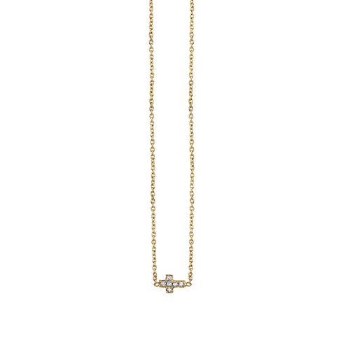 Gold & Pave Diamond Tiny Cross Necklace