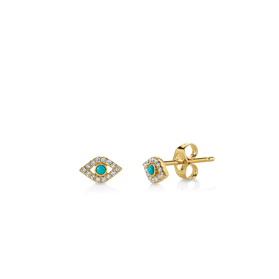 Gold & Diamond Mini Bezel Evil Eye Stud - Sydney Evan Fine Jewelry