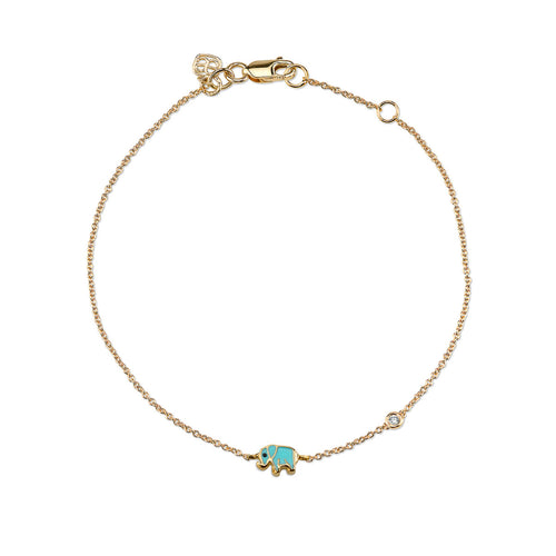 Gold & Turquoise Mini Enamel Elephant Bracelet