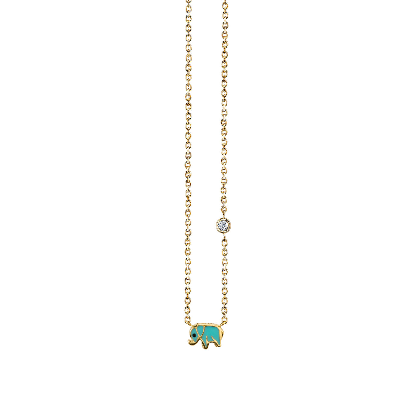 Gold & Mini Enamel Elephant Necklace Bezel Set Diamond