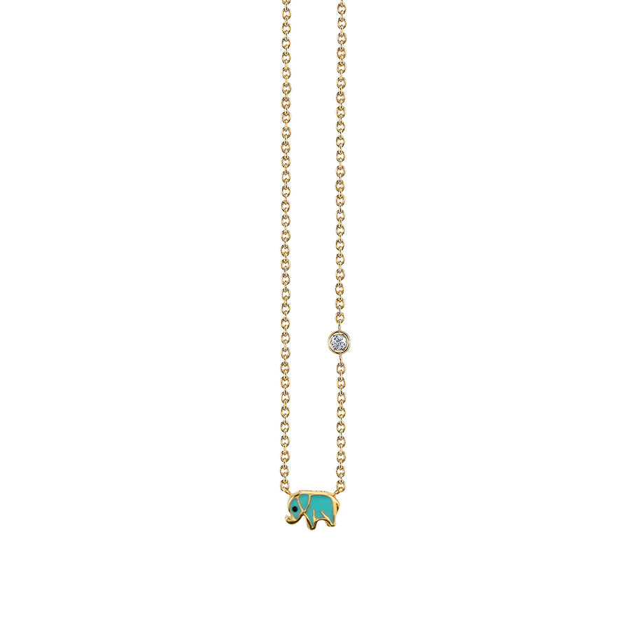 Gold & Turquoise Mini Enamel Elephant Necklace with Bezel Set Diamond - Sydney Evan Fine Jewelry