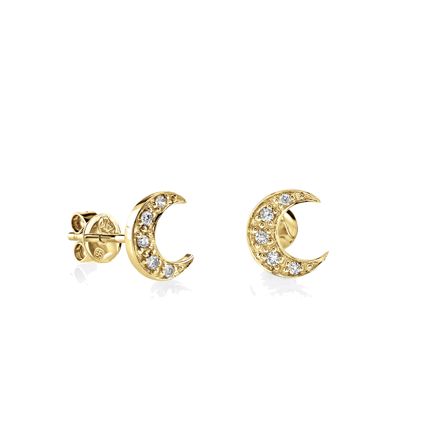 & Diamond Crescent Moon Stud
