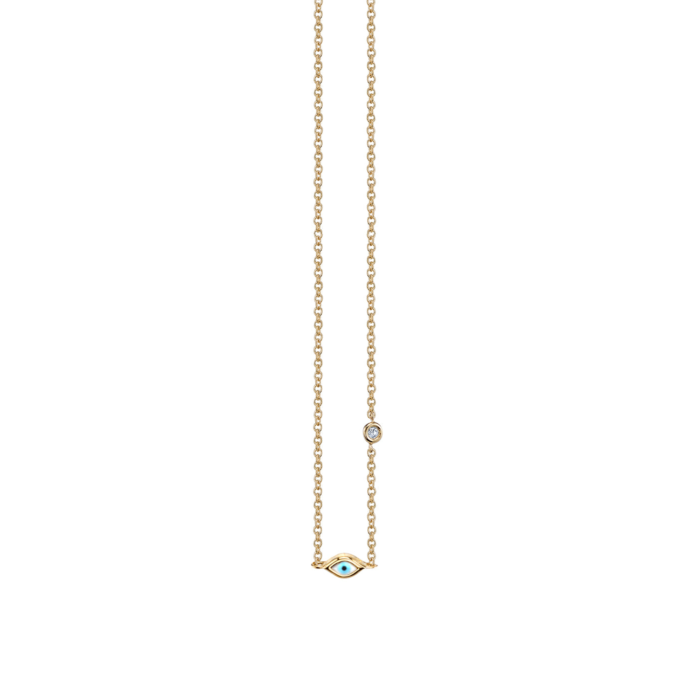 Mini Enamel Eye Necklace Bezel Set Diamond