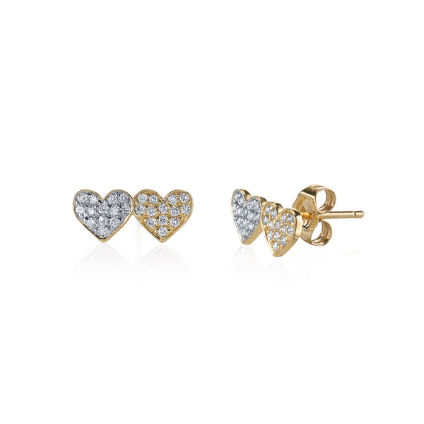 Shop Sydney Evan 14k Gold & Diamond Double Heart Stud