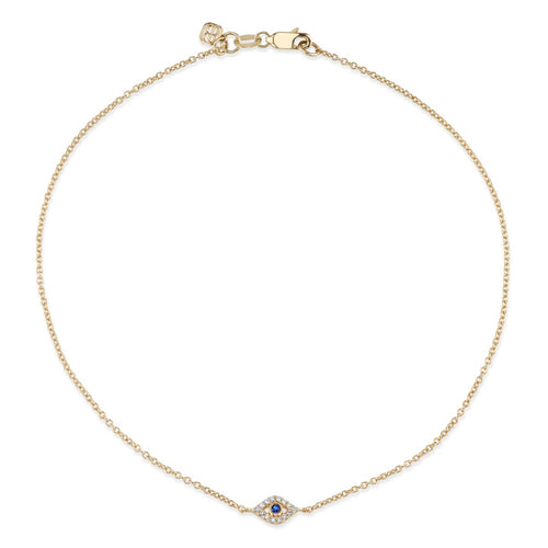 Gold Bezel Sapphire & Diamond Small Eye Anklet