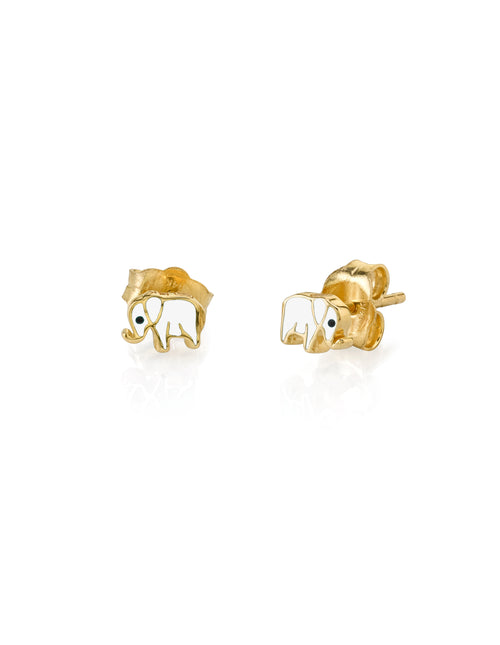 Gold & Enamel Mini Elephant Stud