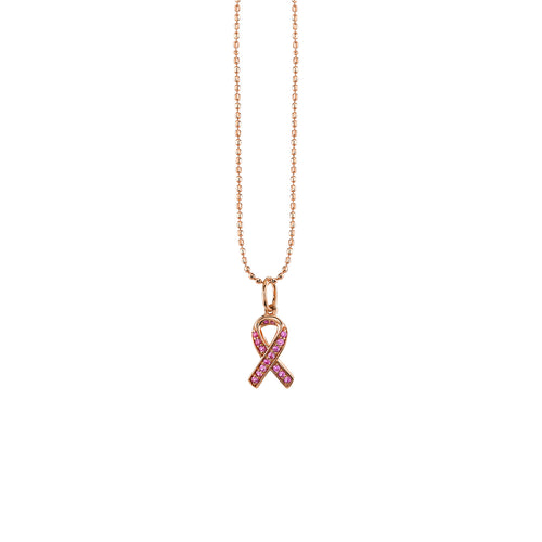 Gold & Pink Sapphire Awareness Ribbon Charm