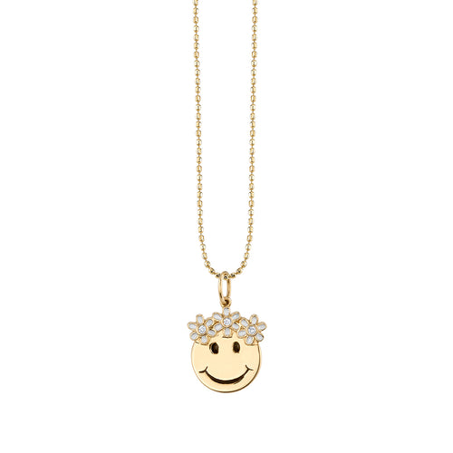 Gold & Diamond Flower Power Happy Face Charm