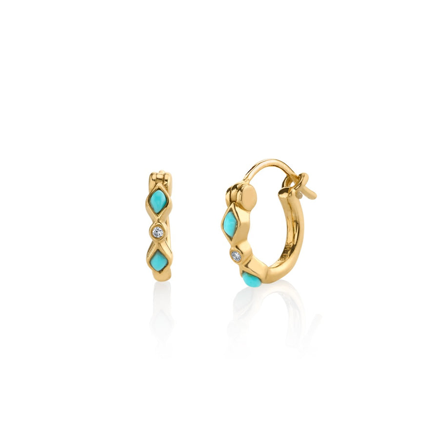 Gold Turquoise & Diamond Bezel Huggie Hoops - Sydney Evan Fine Jewelry