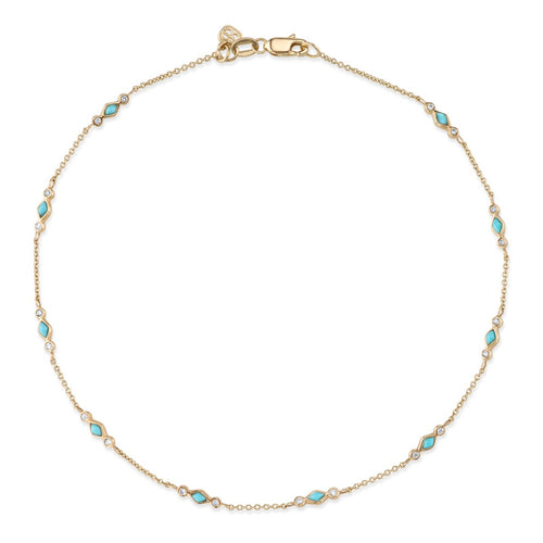 Gold & Bezel Diamond Turquoise Anklet