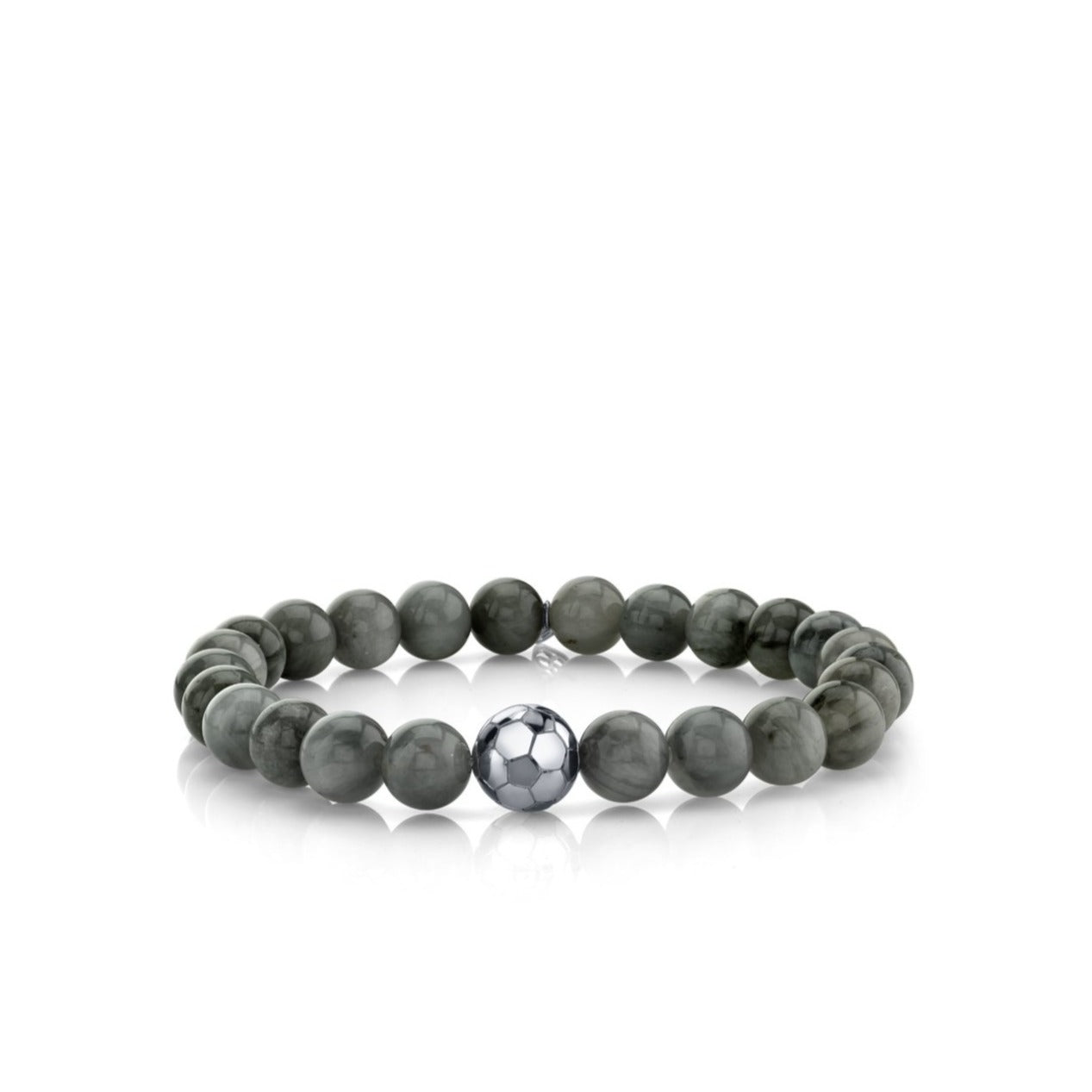Collection White Gold Soccer Ball Bead on Grey Cats Eye